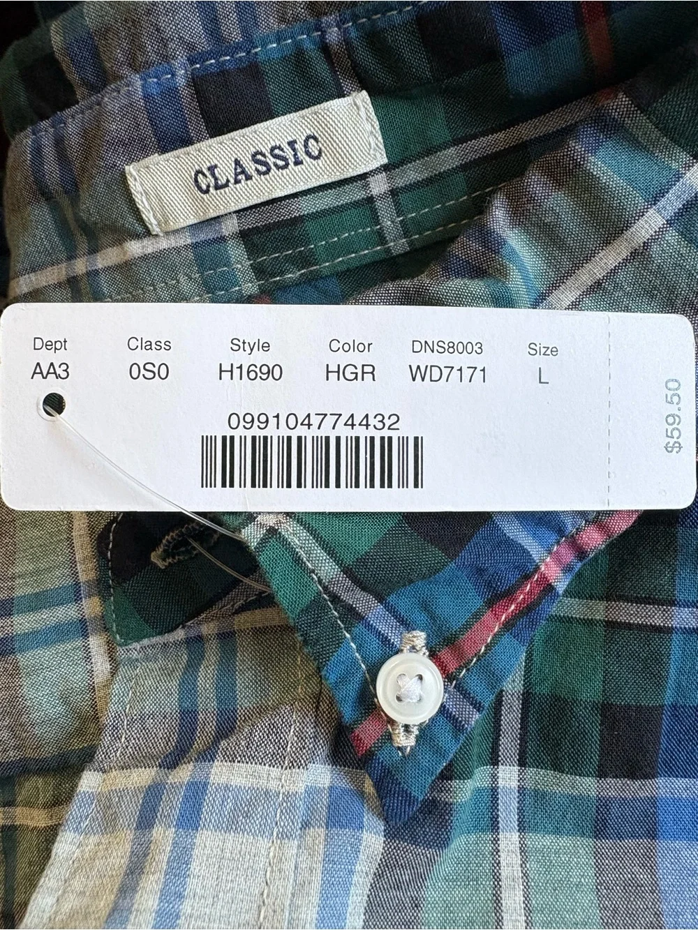 J Crew Classic fit NWT Shirt Sz Large Preppy Multicolored Tartan Plaid lt weight